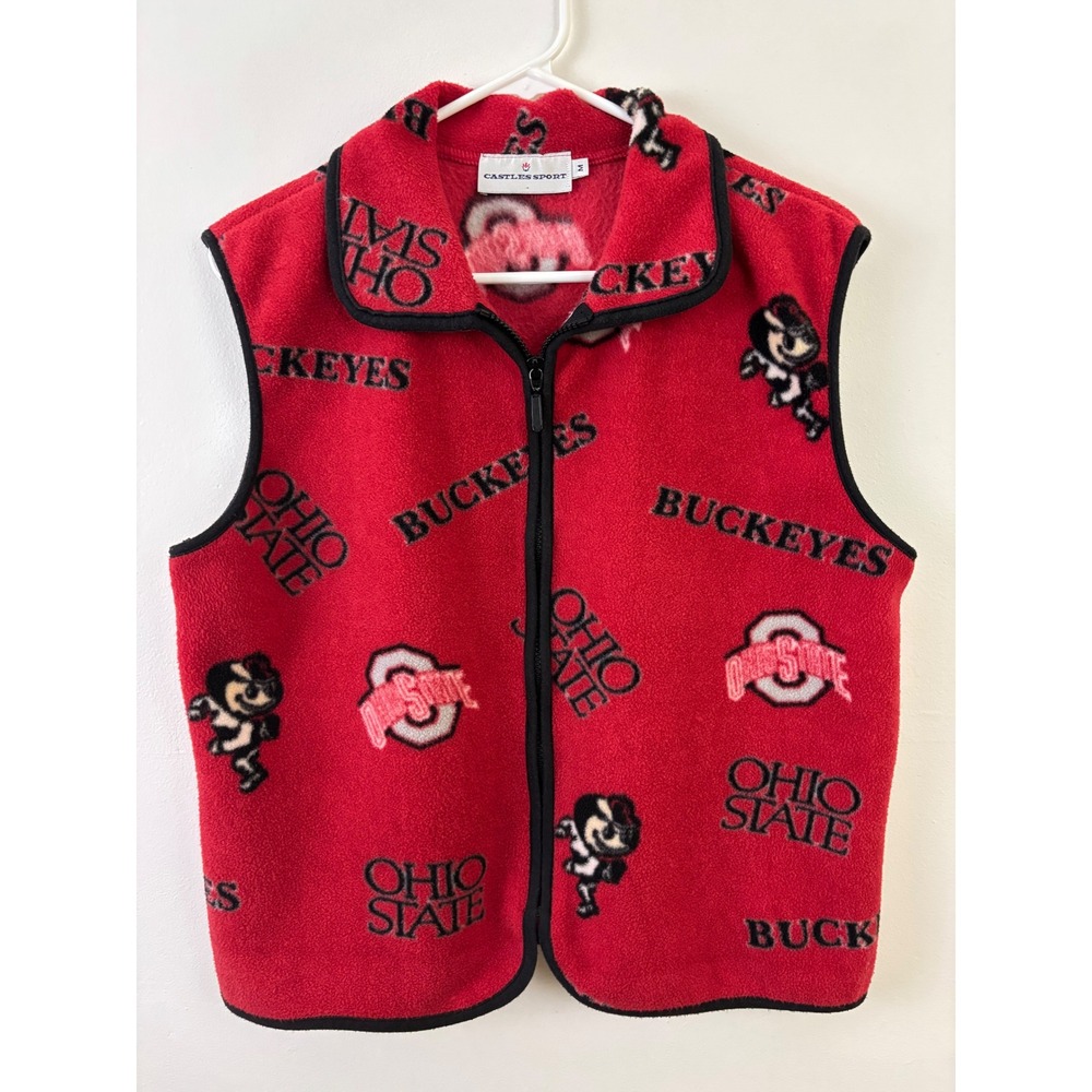 Vintage Ohio State Buckeyes Fleece Vest Men's Medium Red Zip Up Football‎